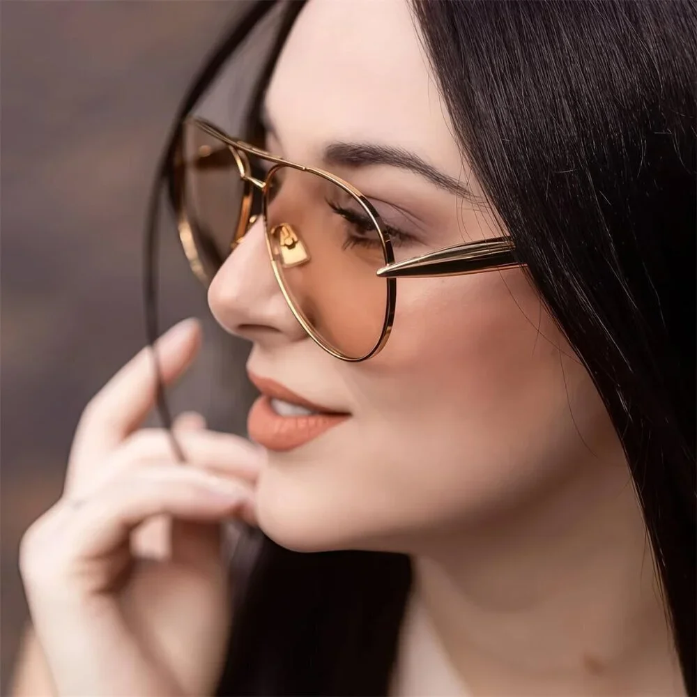 Retro Gold Aviator Sunglasses Metal Oversized 70s UV Protection Stylish